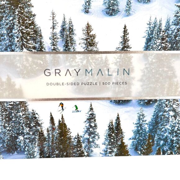 Gray Malin Skiing Winter Double-Sided Puzzle 500 Pieces With Postcards - Picture 2 of 14